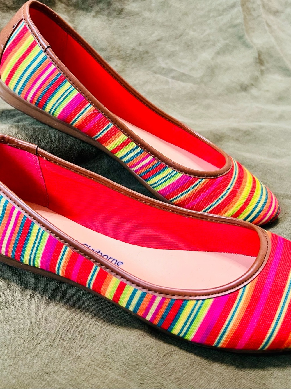 Liz Claiborne Multicolor Striped Flats with Red Lining
